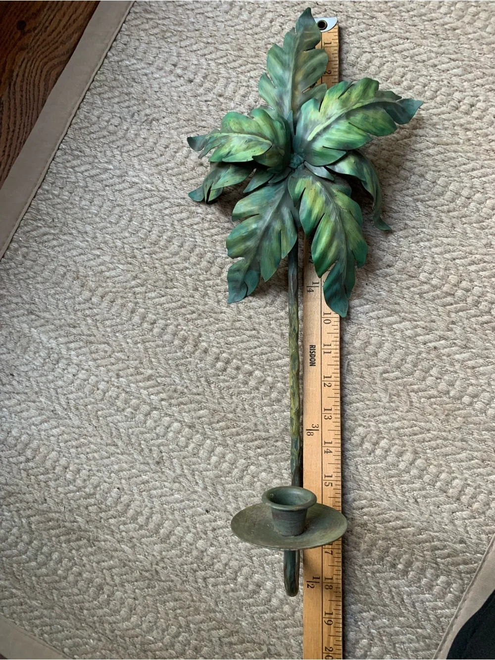 Green Metal Palm Leaf Wall Sconces - Decorative Candle Holders
